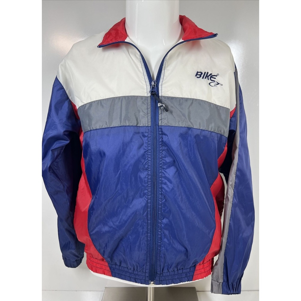 Vintage 90s BIKE Red White Blue Colorblock Windbreaker Pocketed Youth SZ L